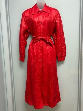 Vintage London Fog Towne Red Belted Rain Coat Trench Jacket Retro Korea